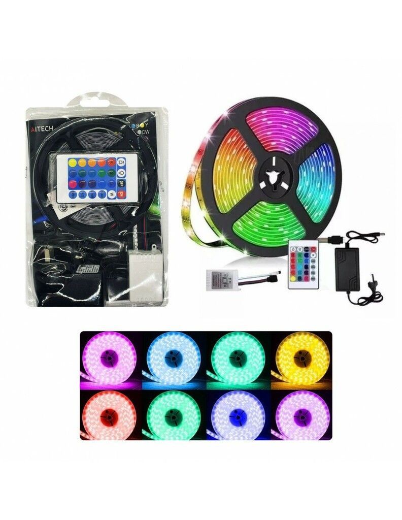Tira Led Aitech 5050 RGB Con Cargador / Control Remoto 5M AILD113060M