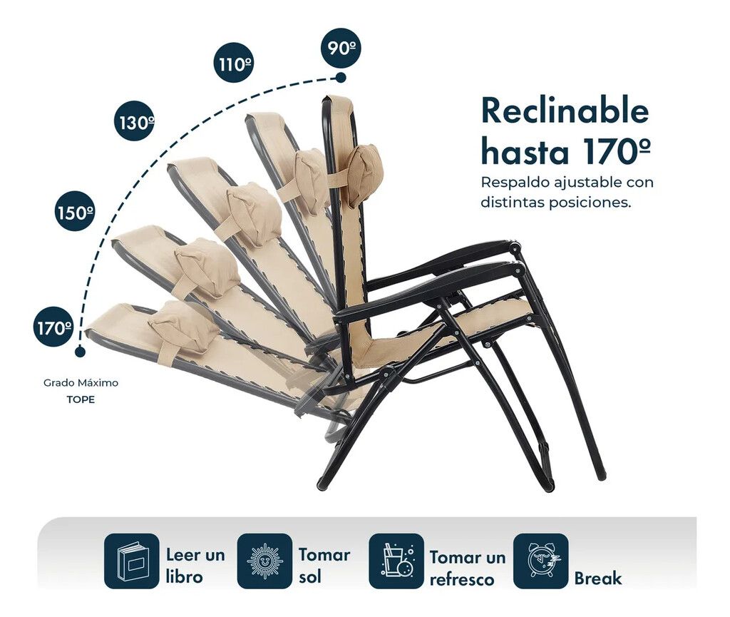 Reposera / Sillon Garden Life Gravedad Cero Con Apoya Vasos - Imagen 5