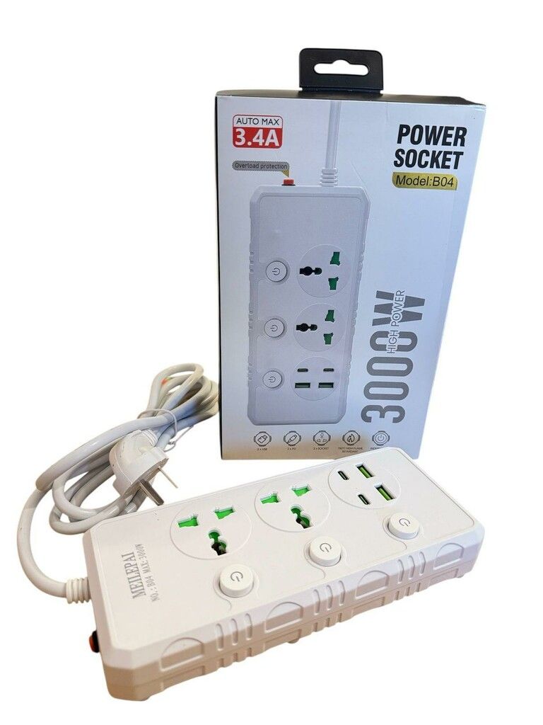 Zapatilla Fast Charging B04 2 Tomas + 2 USB + 2 Tipo C 6957909810428