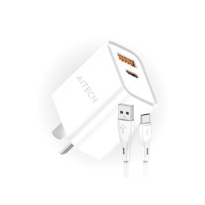 Cargador Aitech Carga Super Rápida 45W Usb+Usb-C Cable Tipo C AICP020303B