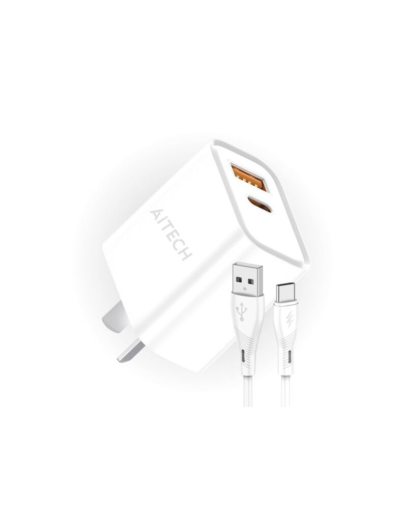 Cargador Aitech Carga Super Rápida 45W Usb+Usb-C Cable Tipo C AICP020303B
