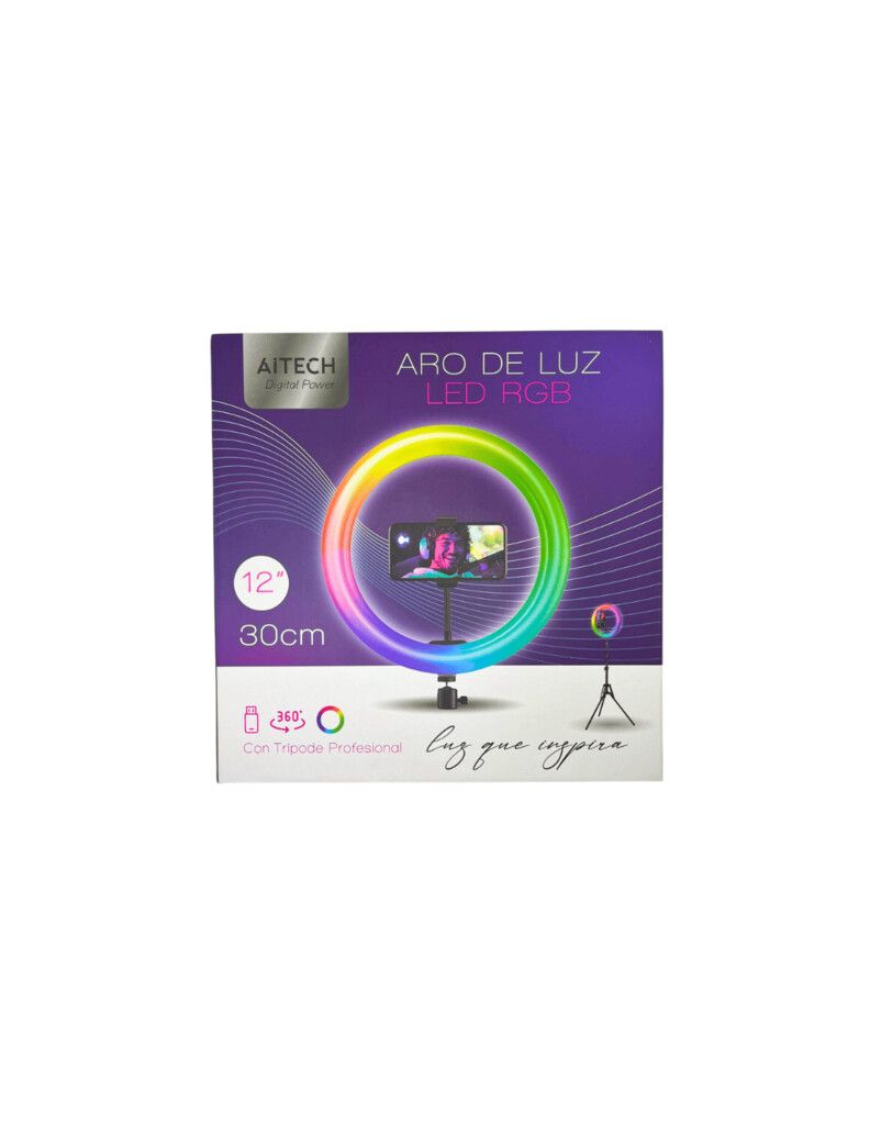 Aro De Luz Led Aitech 30CM Luz Led RGB Con Tripode - Imagen 2