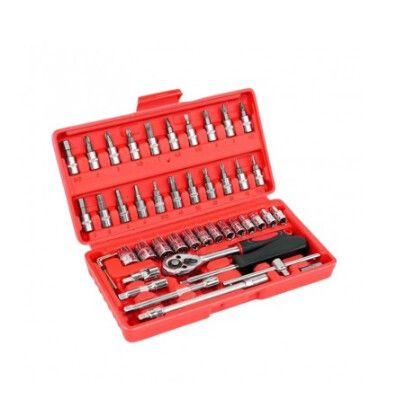 Set Caja Juego Herramienta 46 Piezas Acero Carbono 1/4''